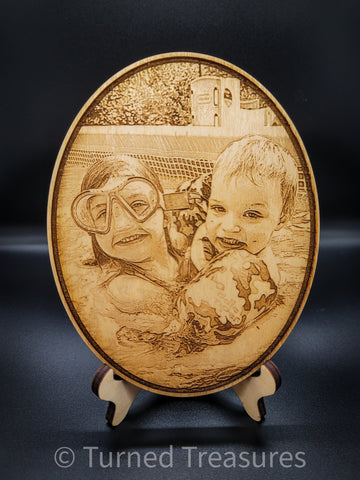 Oval Laser Engraved wood Picture